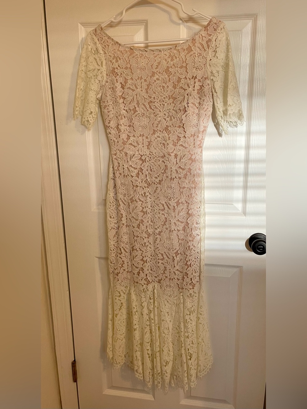 Lulu's Cream Lace Maxi Dress with Floral Lace Overlay